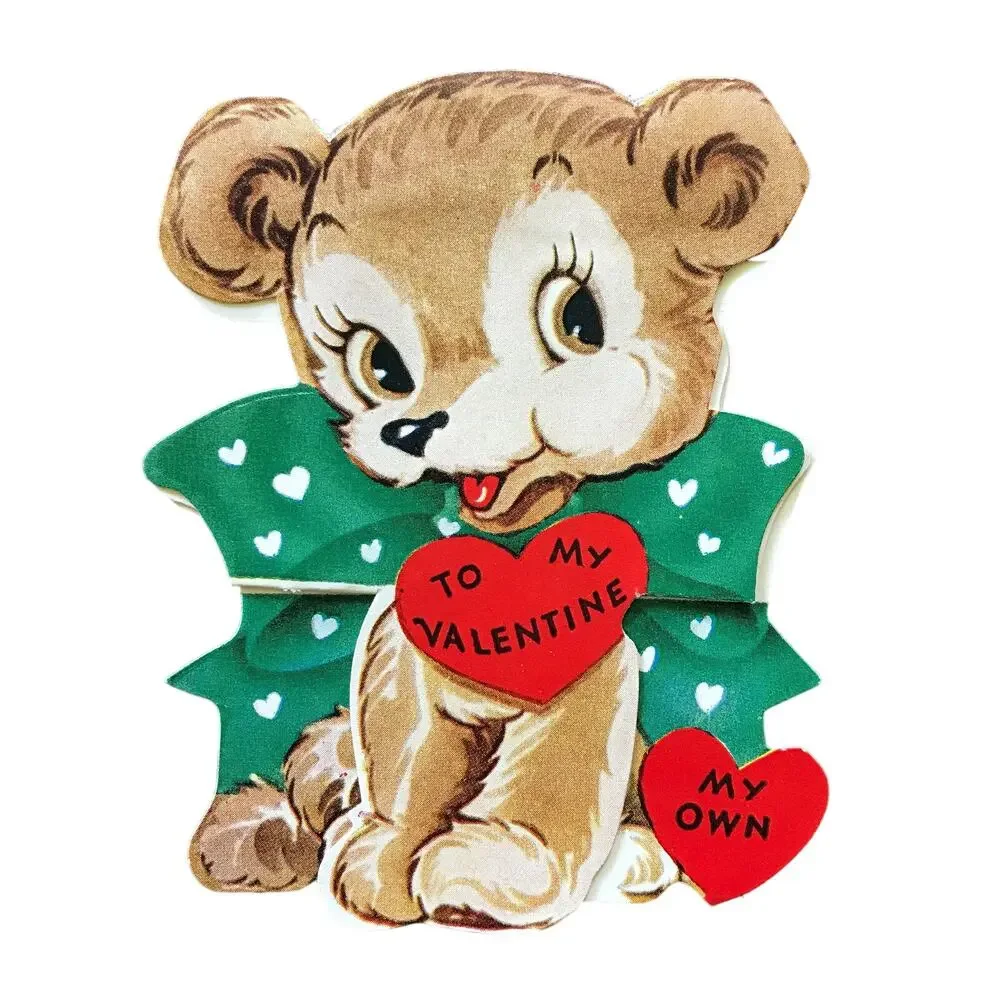 Valentine Greeting Card Puppy Dog and Bear A-Meri-Card Diecut Vintage Lot of 2